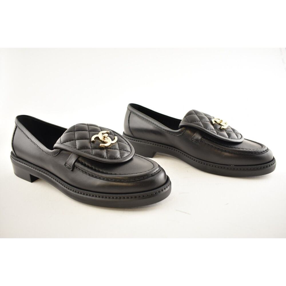 Chanel 22P Black Quilted Flap Turnlock CC Logo Gold Mule Slip Flat Loafer 39.5 - Picture 5 of 11